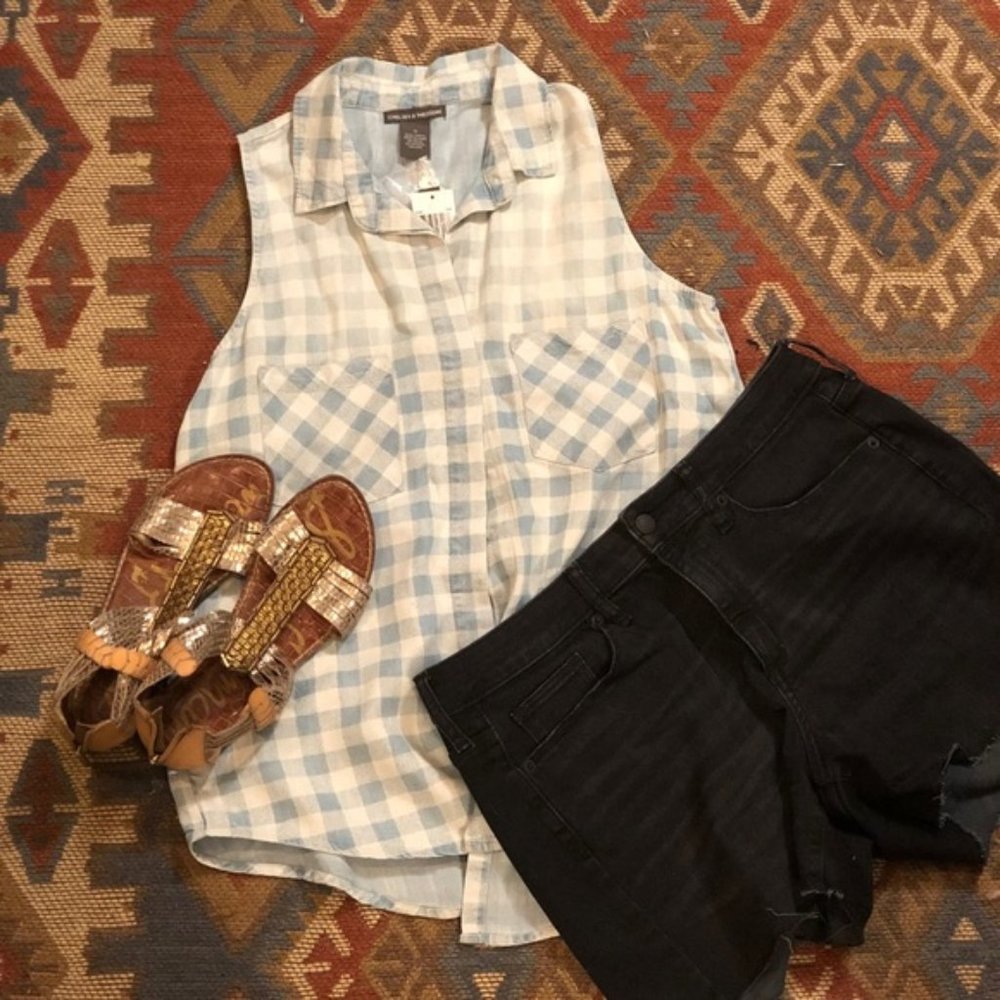 🔴Chelsea & Theodore Chambray Gingham Top small